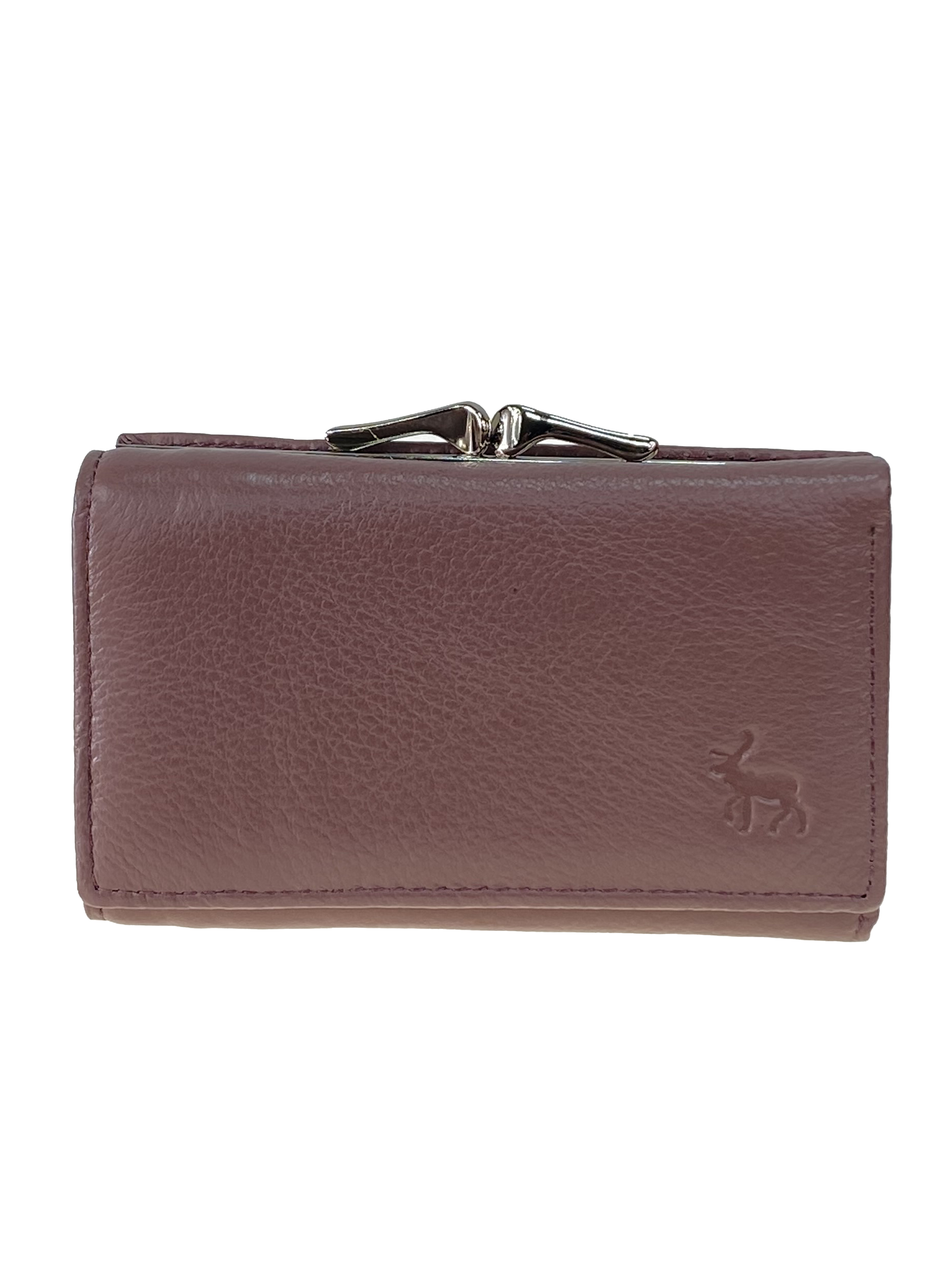 На фото 1 - Женский кожаный кошелёк с фермуаром, цвет пыльная роза