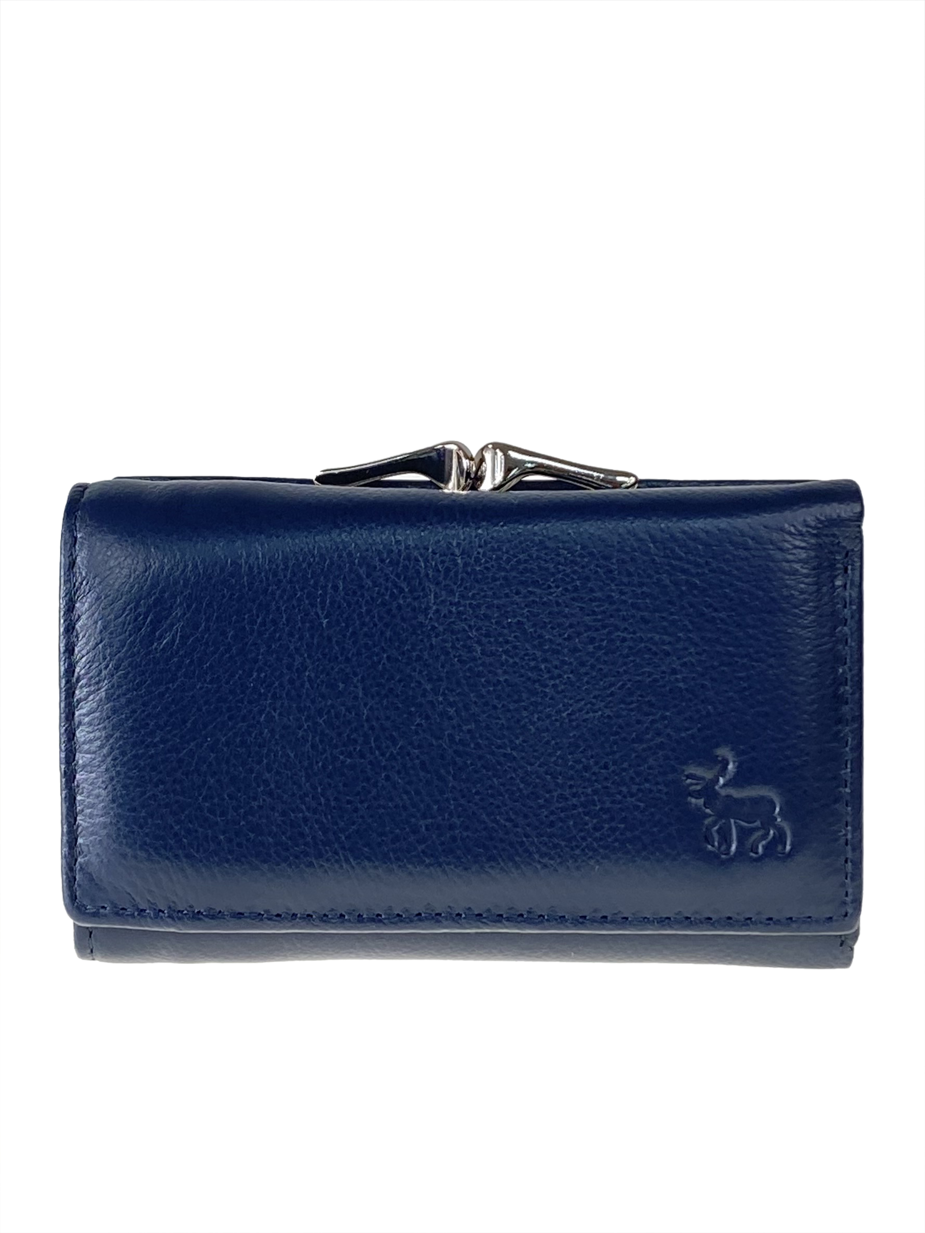 На фото 1 - Женский кожаный кошелёк с фермуаром, цвет тёмно-синий
