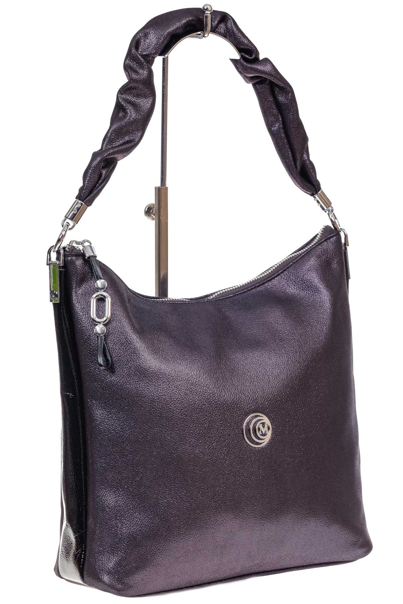 На фото 2 - Женская сумка хобо из искусственной кожи, цвет графит