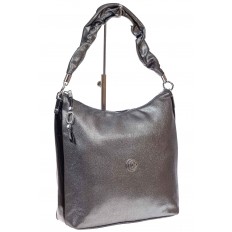 На фото 2 - Женская сумка хобо из искусственной кожи, цвет серебро