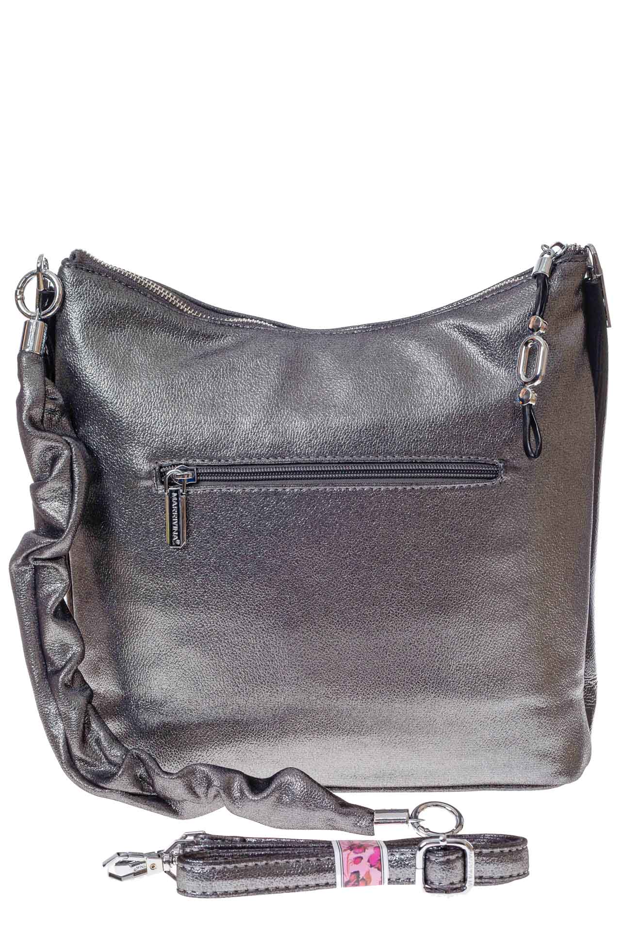 На фото 3 - Женская сумка хобо из искусственной кожи, цвет серебро