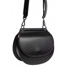 На фото 1 - Круглая женская сумка из искусственной кожи, цвет черный