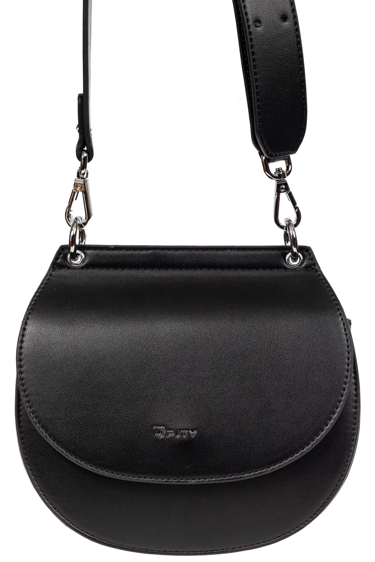 На фото 2 - Круглая женская сумка из искусственной кожи, цвет черный