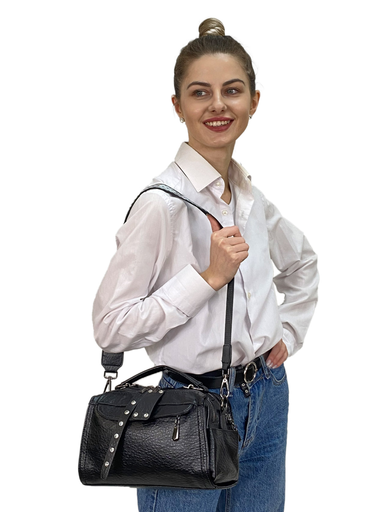 На фото 3 - Женская  сумка из искусственной кожи, цвет черный 