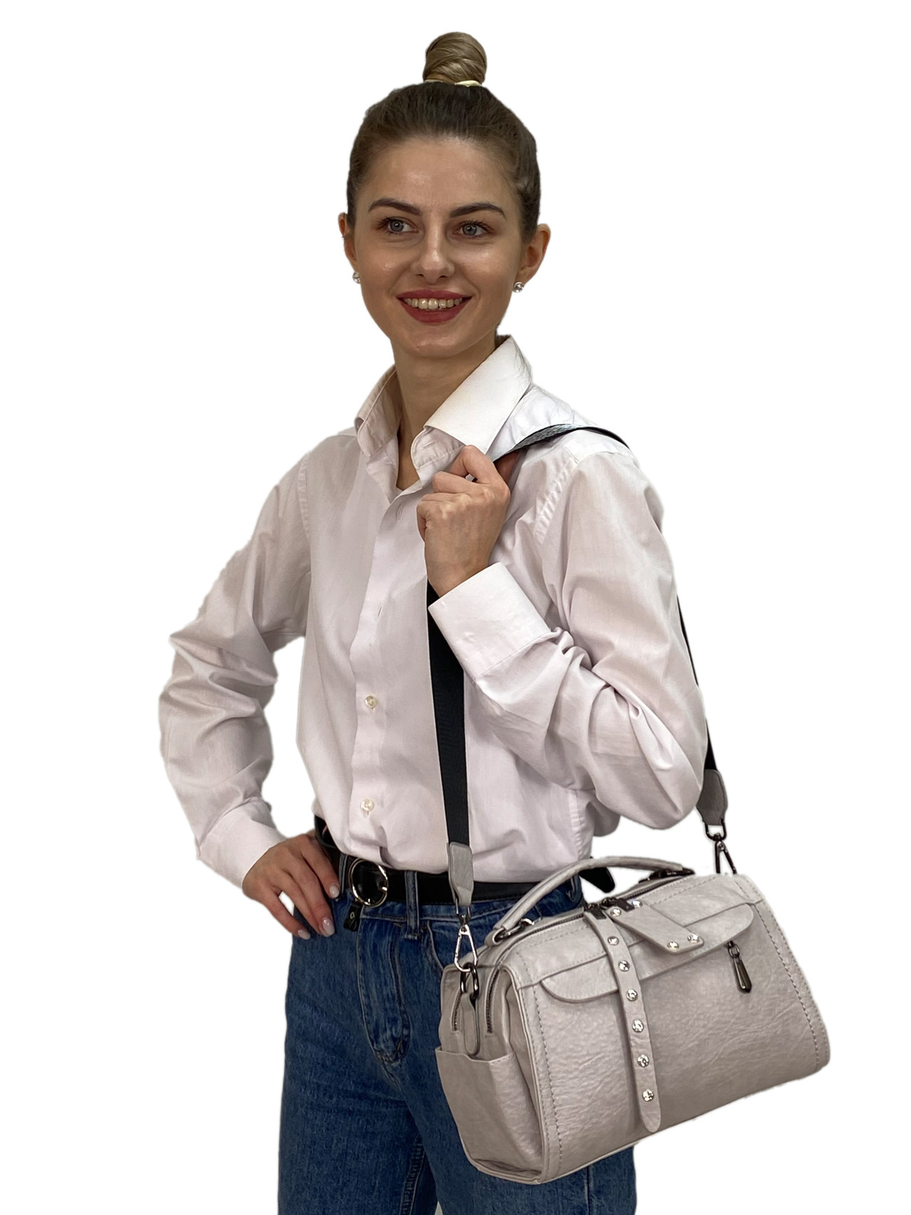 На фото 3 - Женская  сумка из искусственной кожи, цвет серый
