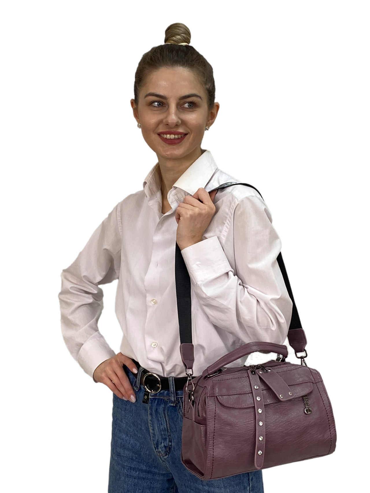 На фото 3 - Женская  сумка из искусственной кожи, цвет фиолетовый