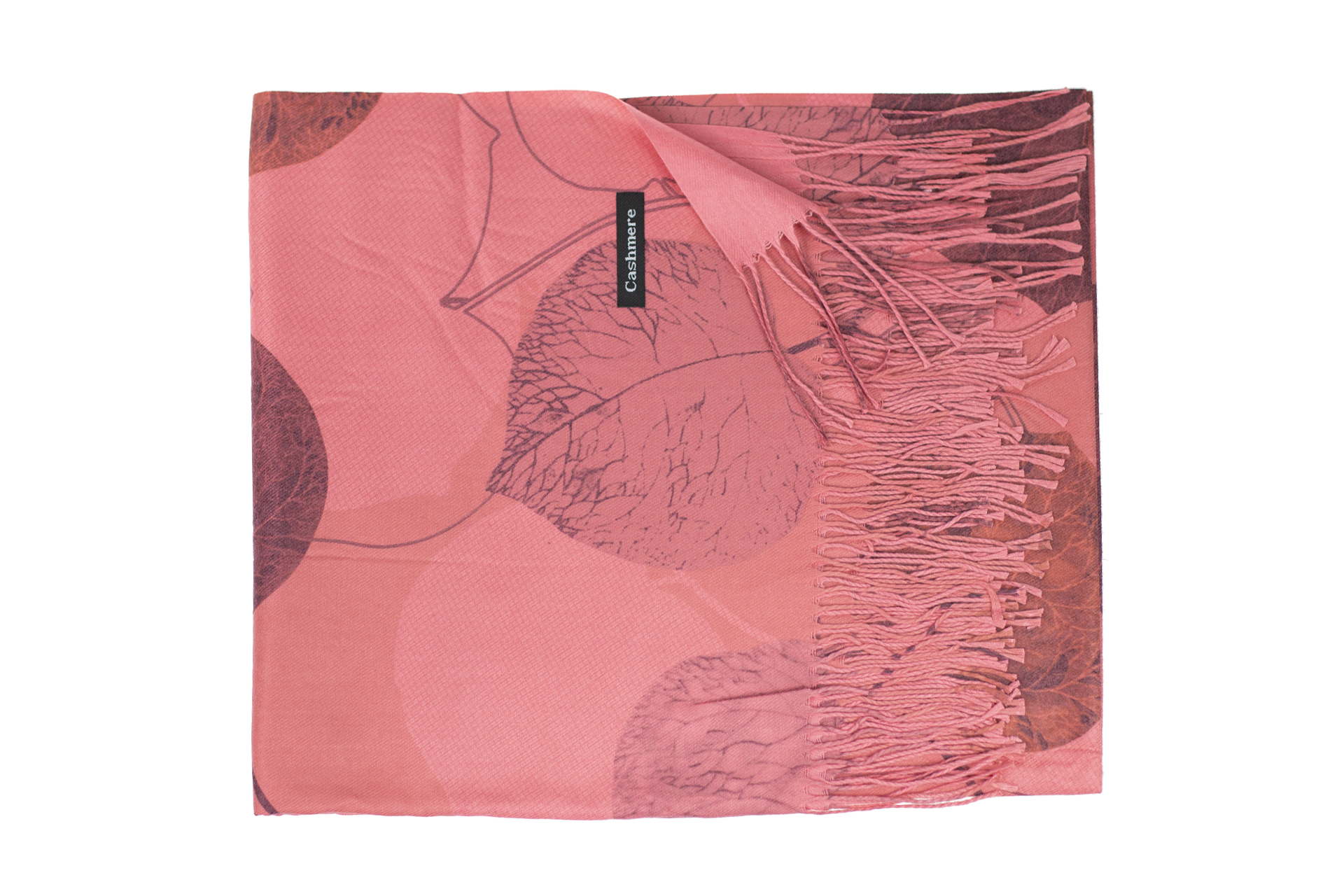На фото 2 - Шарф-палантин из кашемира в листочках, цвет ярко-розовый