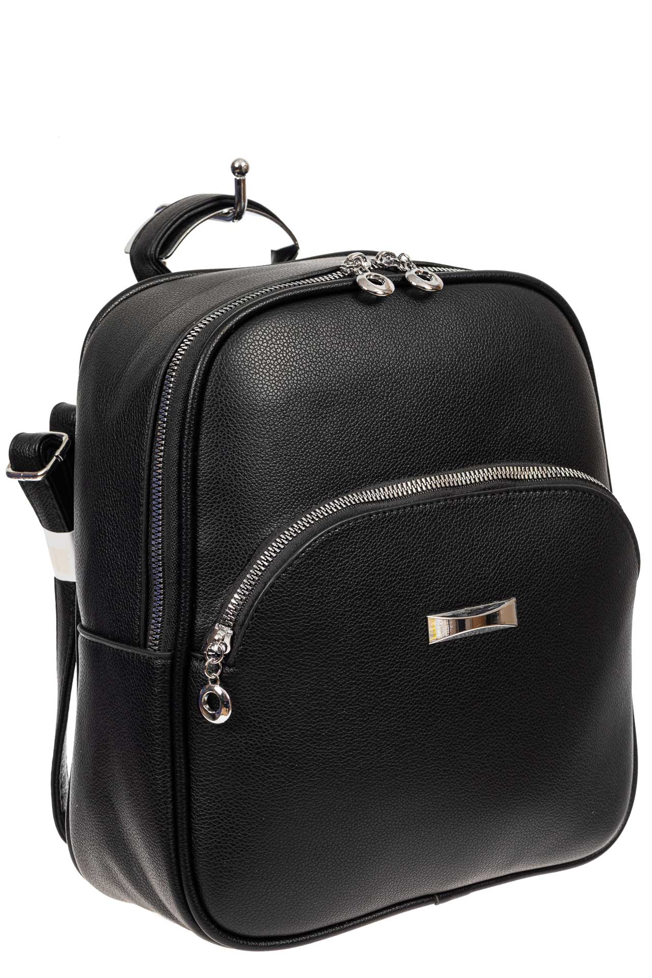 На фото 1 - Женский рюкзак из фактурной экокожи, цвет чёрный