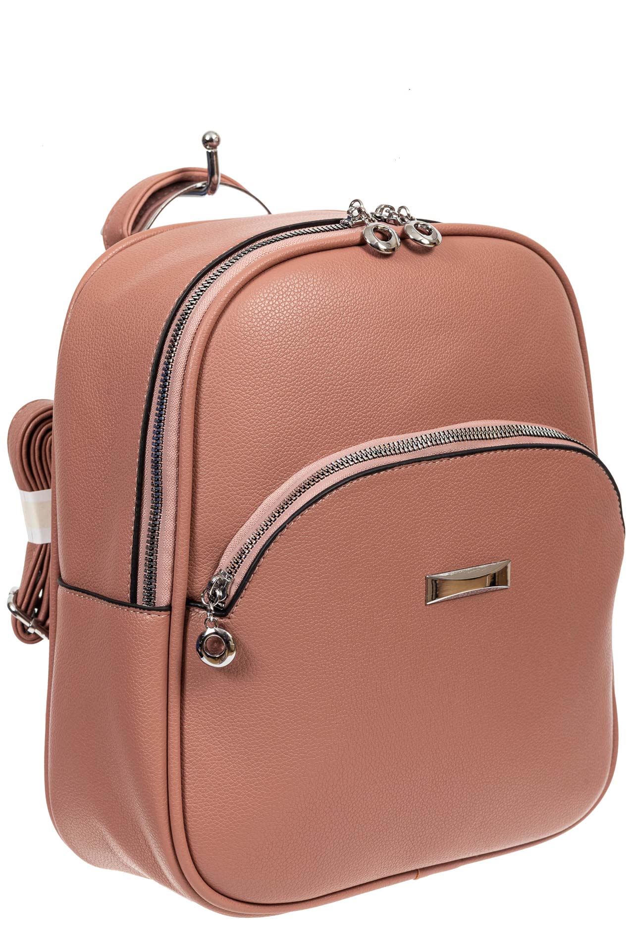 На фото 1 - Женский рюкзак из фактурной экокожи, цвет розовый