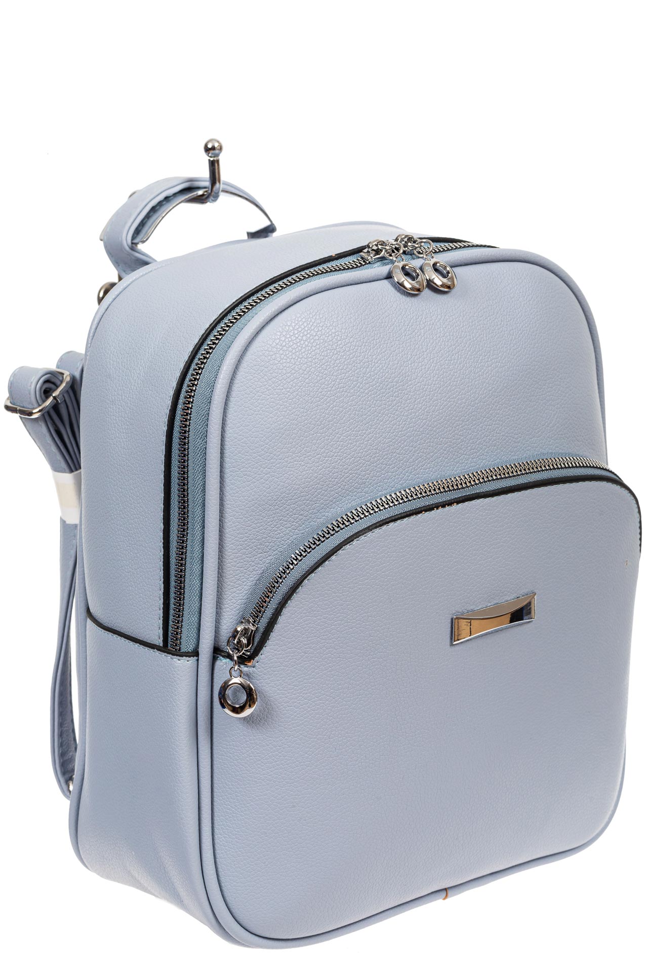 На фото 1 - Женский рюкзак из фактурной экокожи, цвет голубой