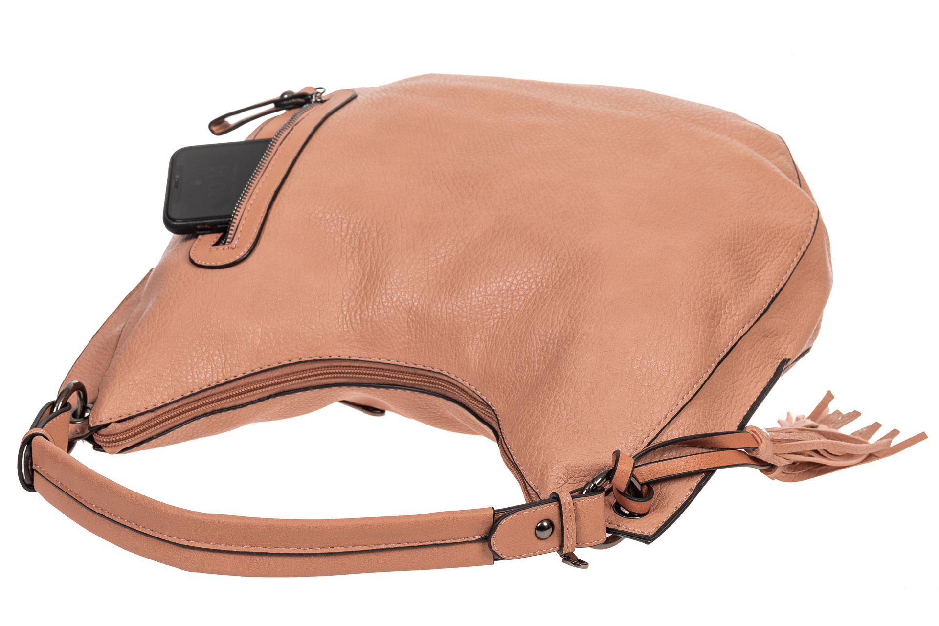 На фото 4 - Женская сумка хобо из искусственной кожи, цвет лососевый