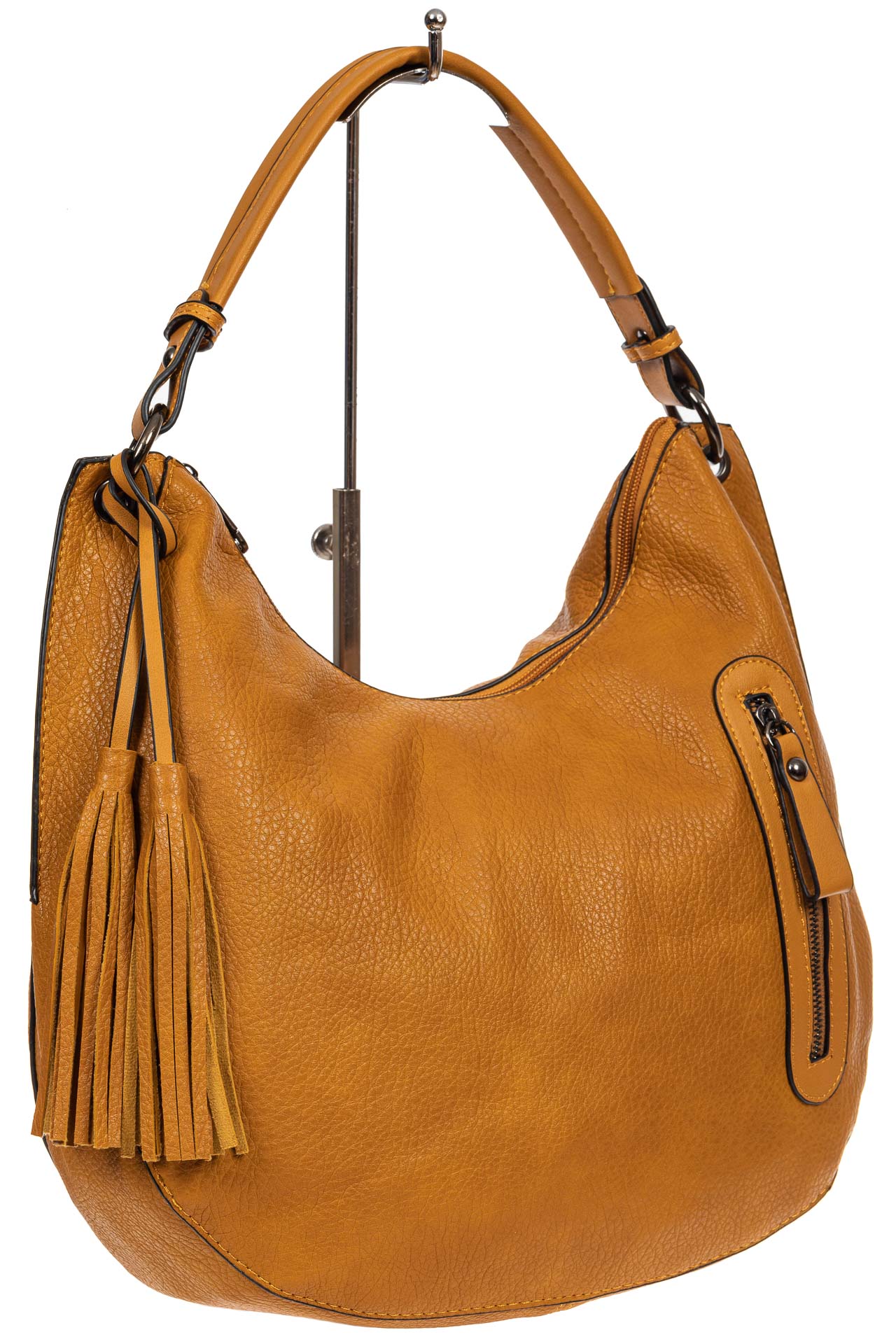 На фото 1 - Женская сумка хобо из искусственной кожи, цвет жёлто-оранжевый