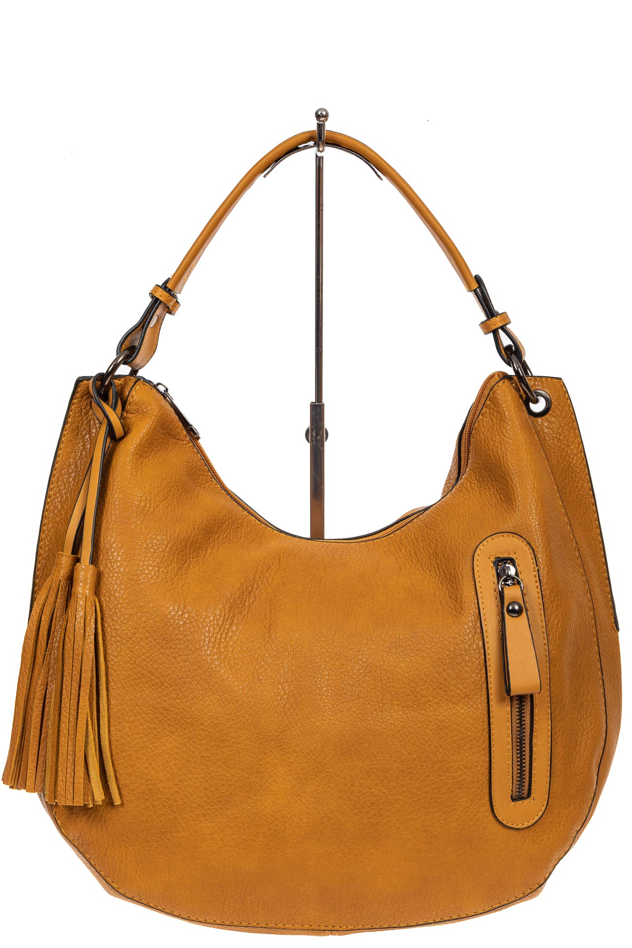 На фото 2 - Женская сумка хобо из искусственной кожи, цвет жёлто-оранжевый