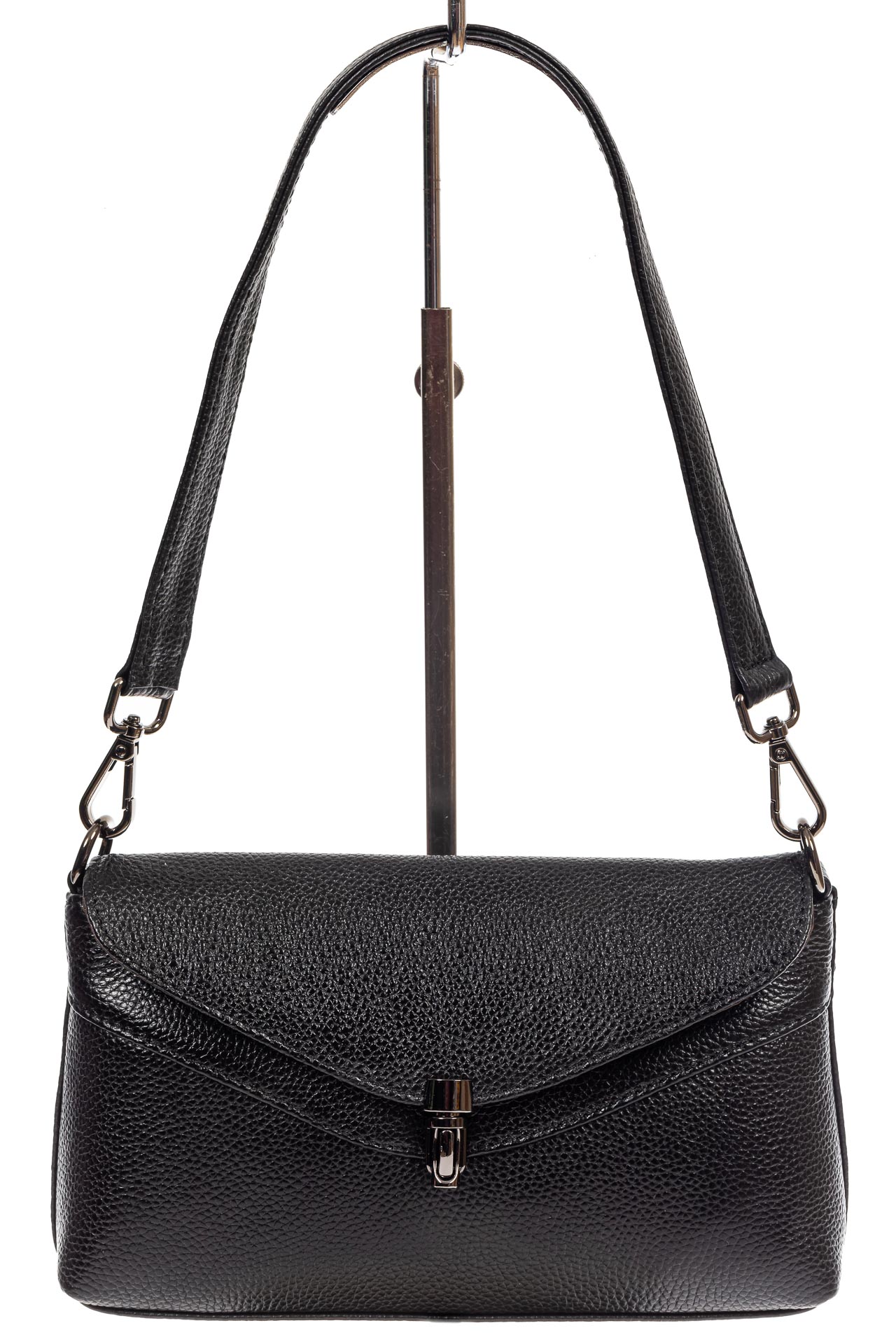 На фото 2 - Женская маленькая сумка из фактурной натуральной кожи, цвет чёрный