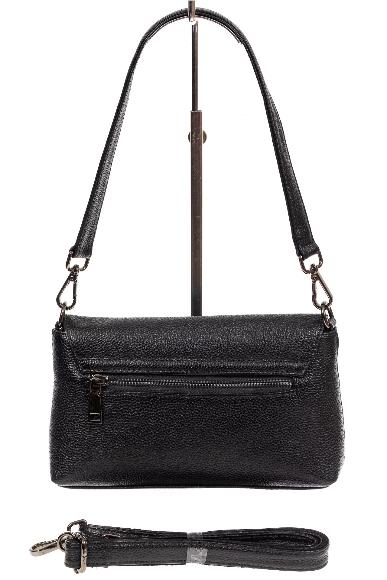 На фото 3 - Женская маленькая сумка из фактурной натуральной кожи, цвет чёрный