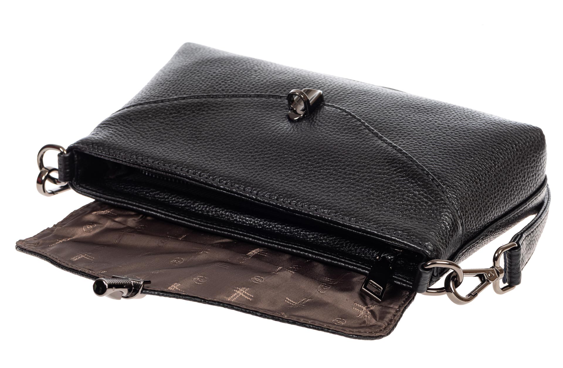 На фото 4 - Женская маленькая сумка из фактурной натуральной кожи, цвет чёрный