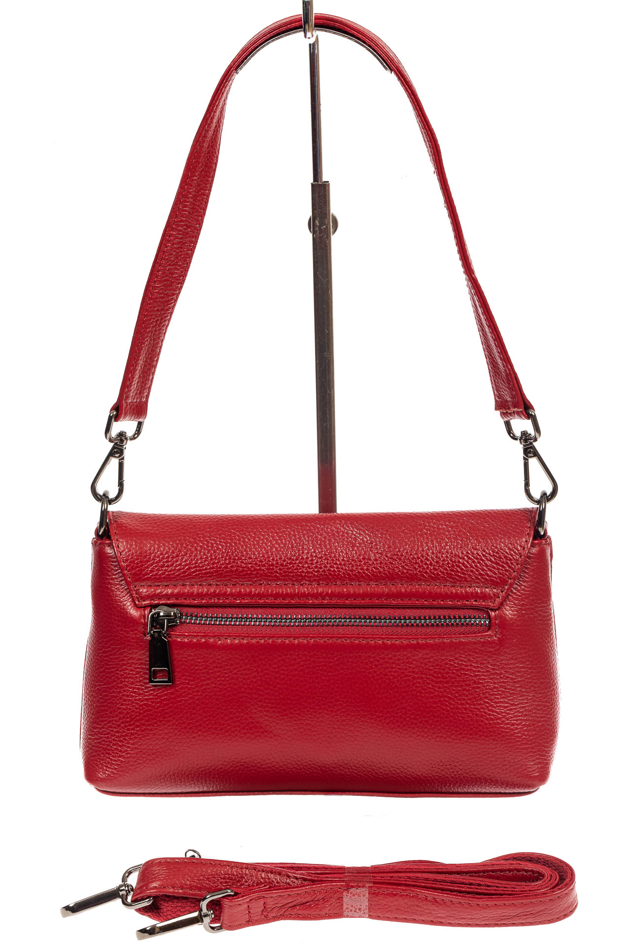На фото 3 - Женская маленькая сумка из фактурной натуральной кожи, цвет красный