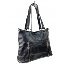На фото 1 - Женская сумка хобо из гладкой экокожи, цвет черный