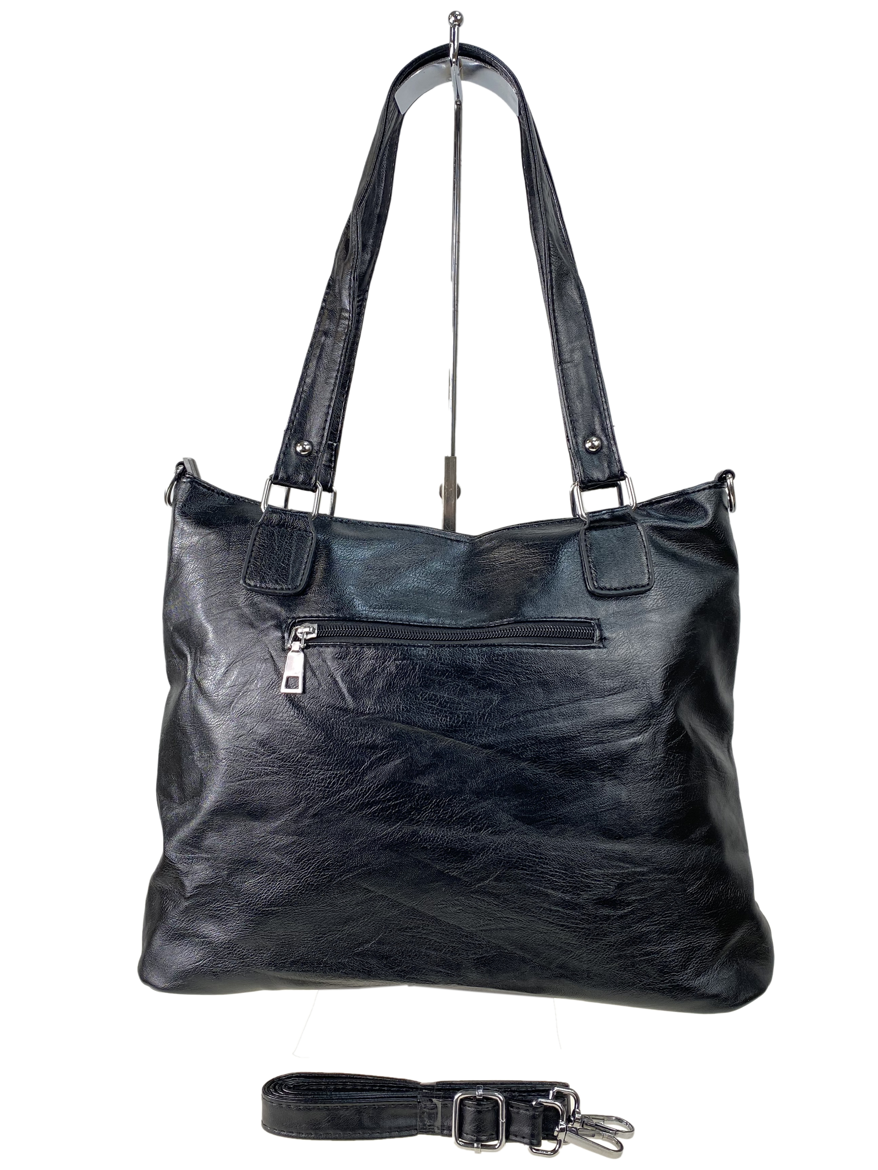 На фото 3 - Женская сумка хобо из гладкой экокожи, цвет черный