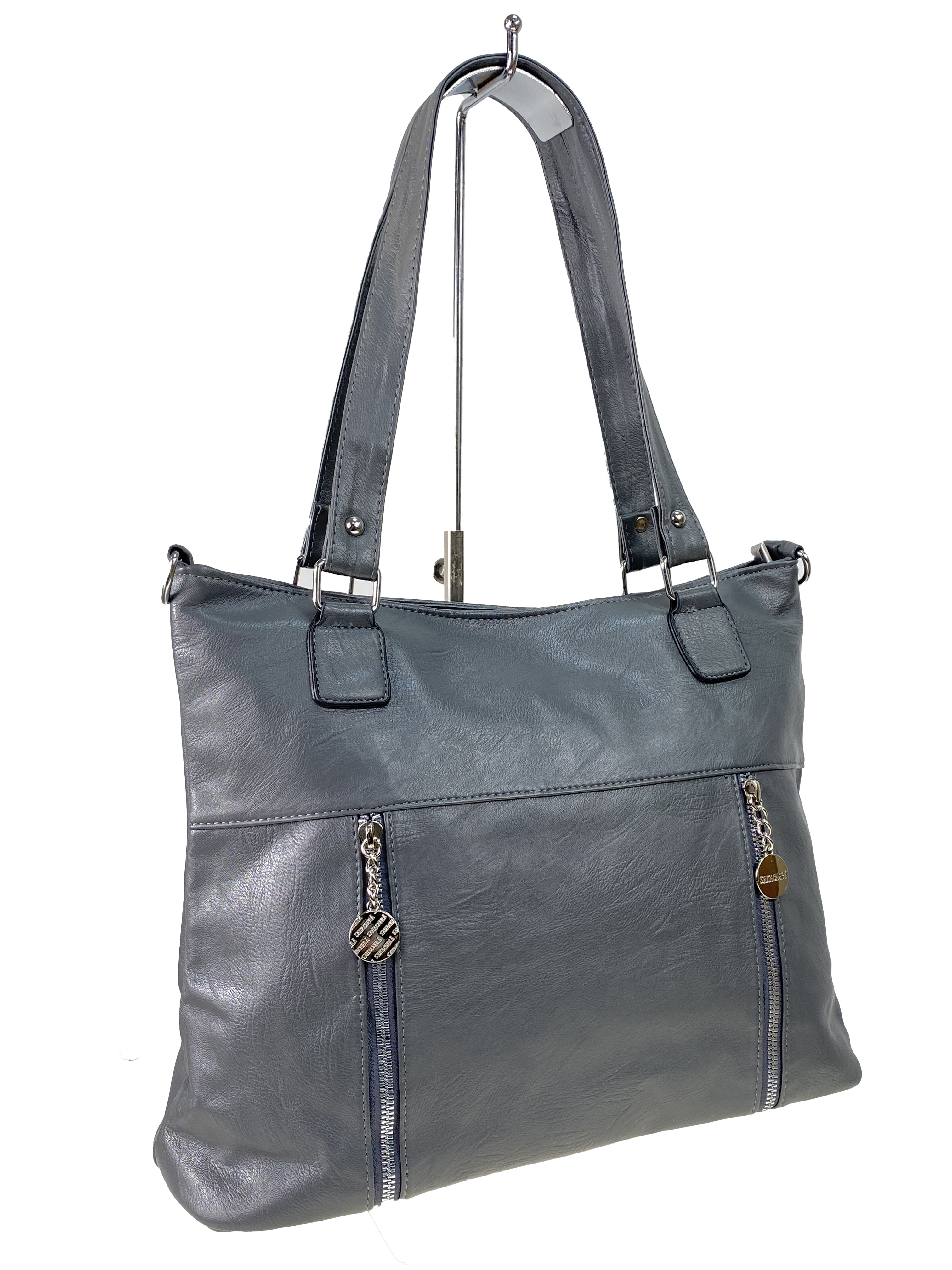 На фото 1 - Женская сумка хобо из гладкой экокожи, цвет серый