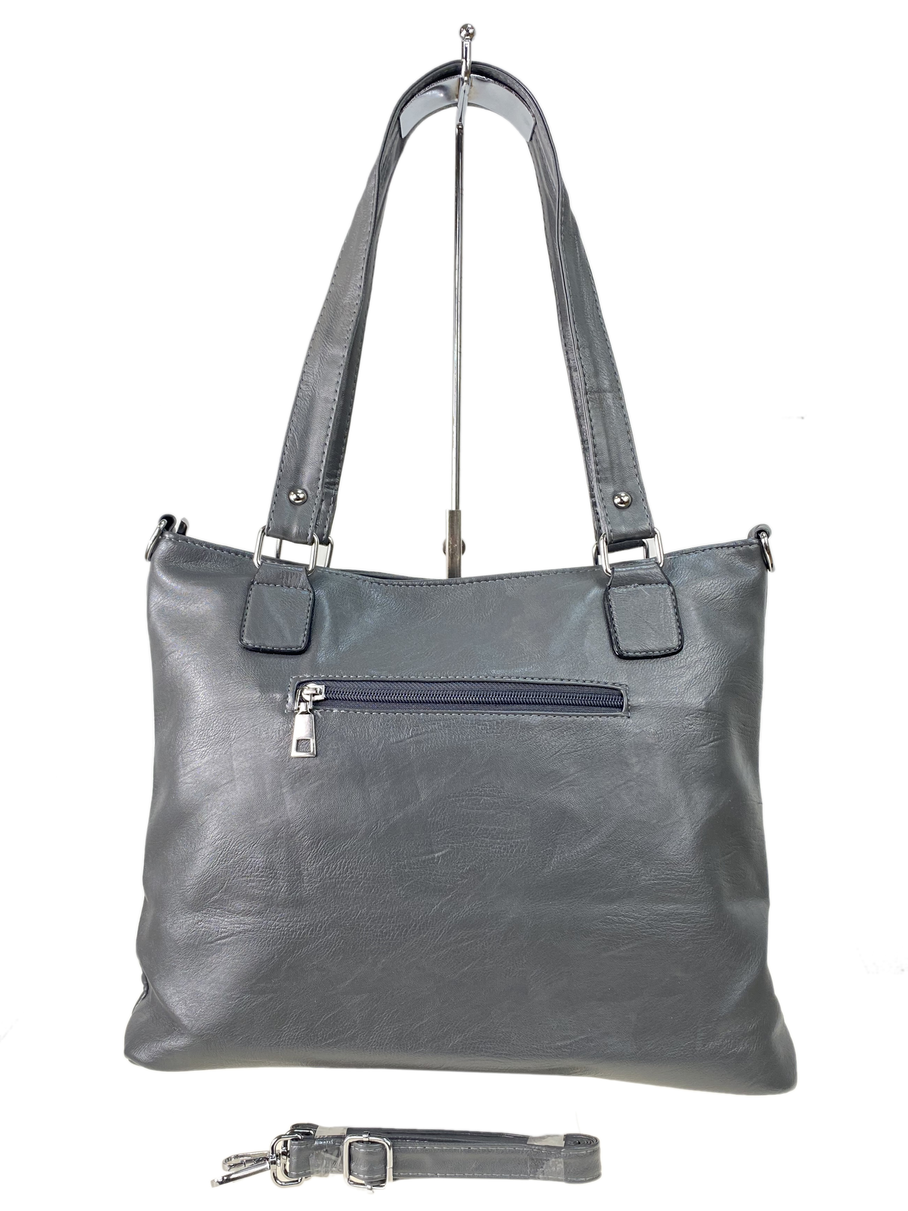 На фото 3 - Женская сумка хобо из гладкой экокожи, цвет серый