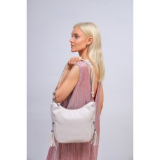 На фото 1 - Женская сумка хобо из искусственной кожи, цвет  светло бежевый