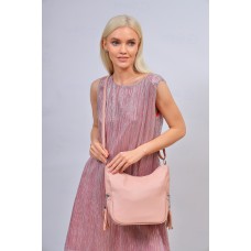 На фото 1 - Женская сумка хобо из искусственной кожи, цвет розовый