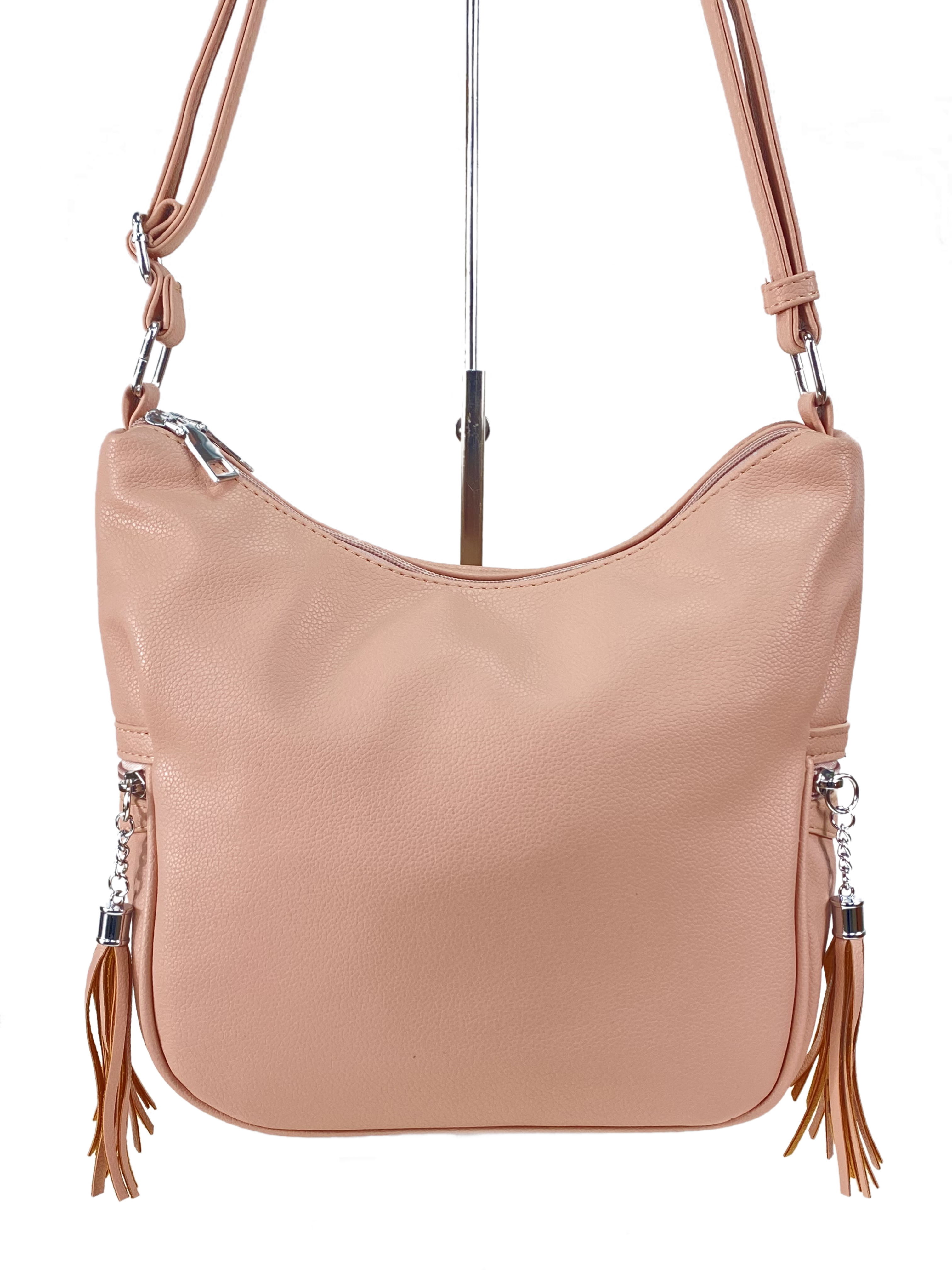 На фото 2 - Женская сумка хобо из искусственной кожи, цвет розовый