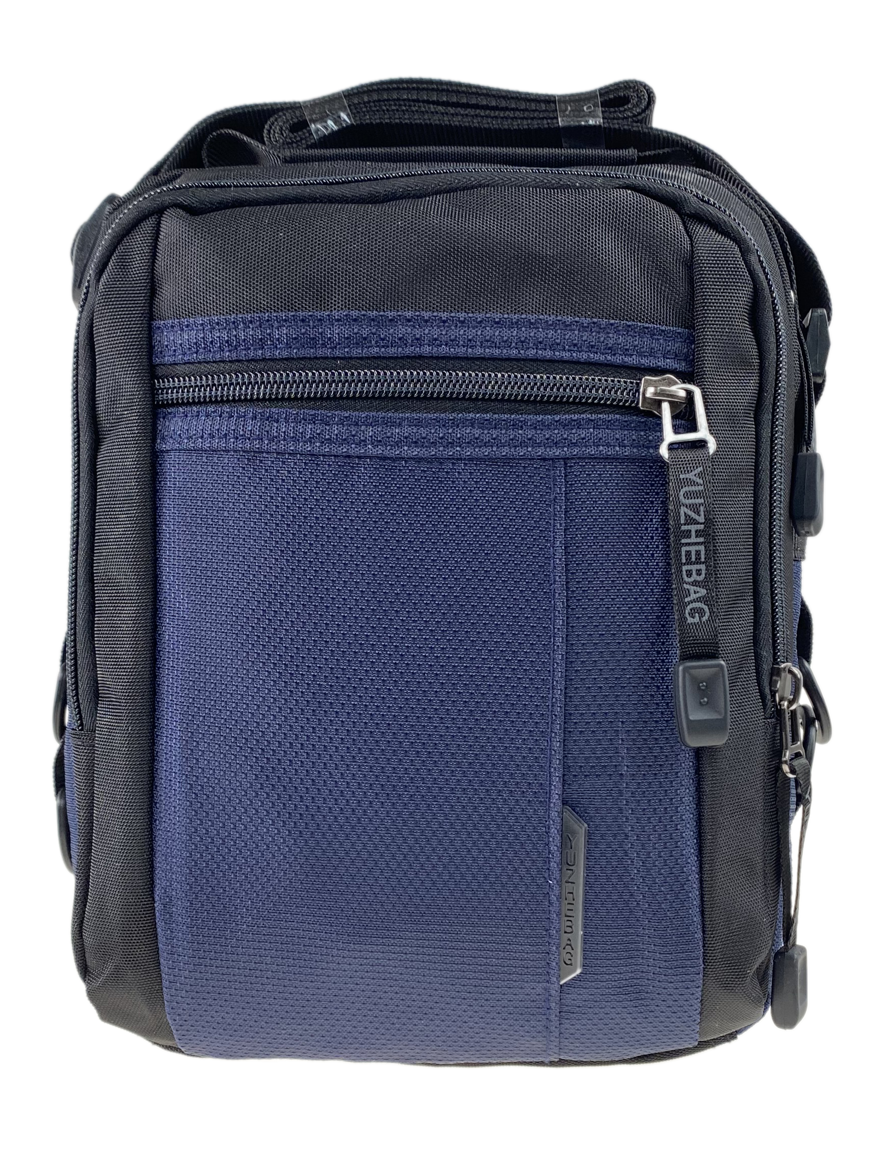 На фото 2 - Мужская сумка  из текстиля, цвет синий/чёрный