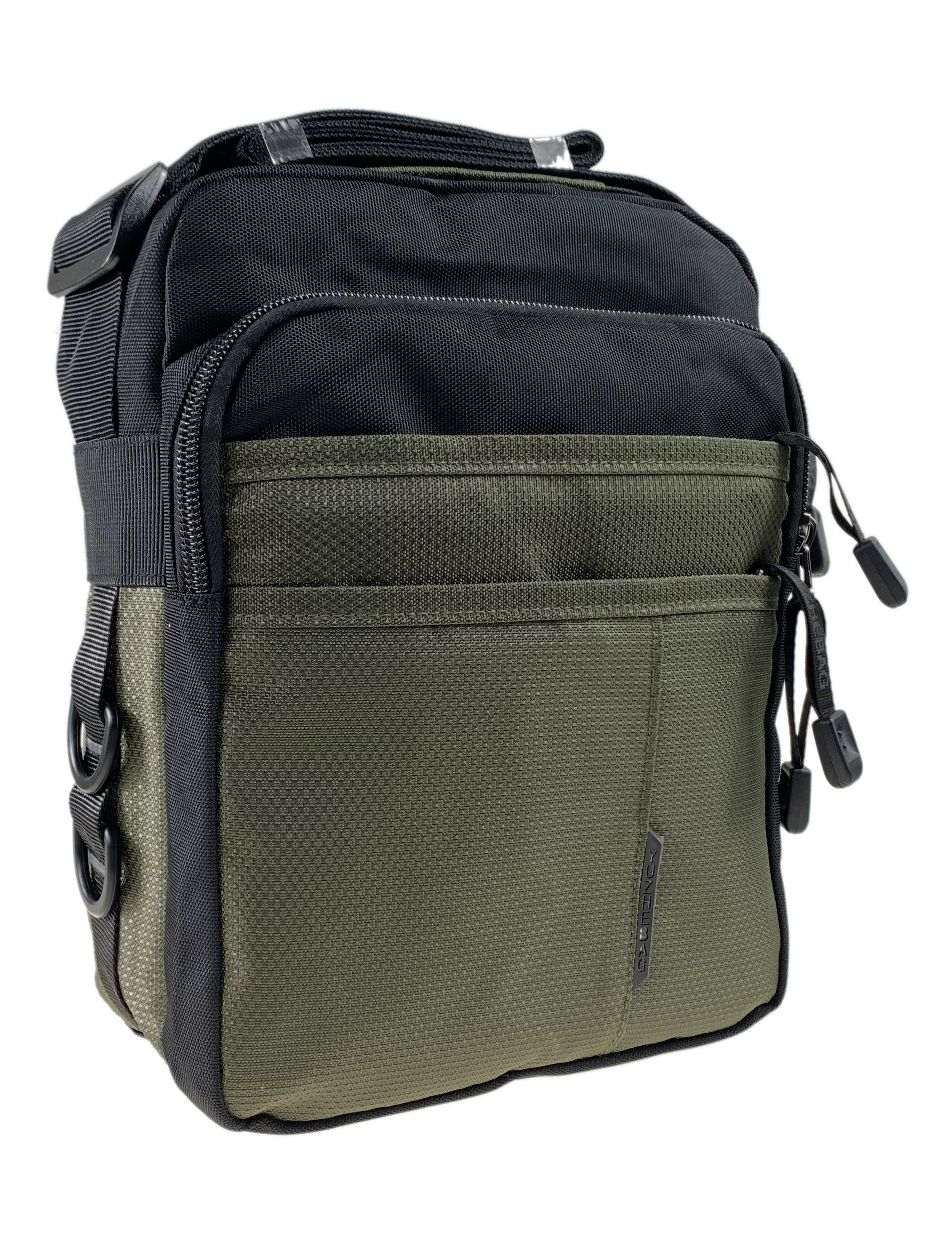 На фото 1 - Мужская сумка  из текстиля, цвет хаки/чёрный