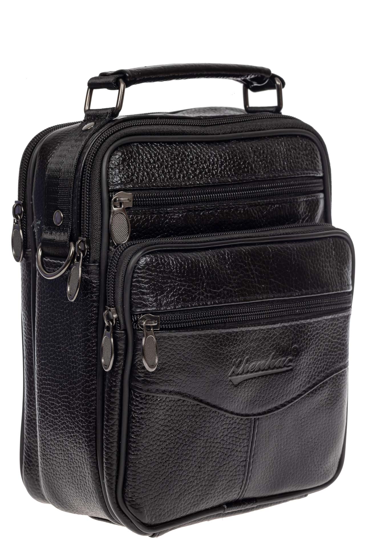 На фото 1 - Кожаная мужская сумка для документов, цвет чёрный