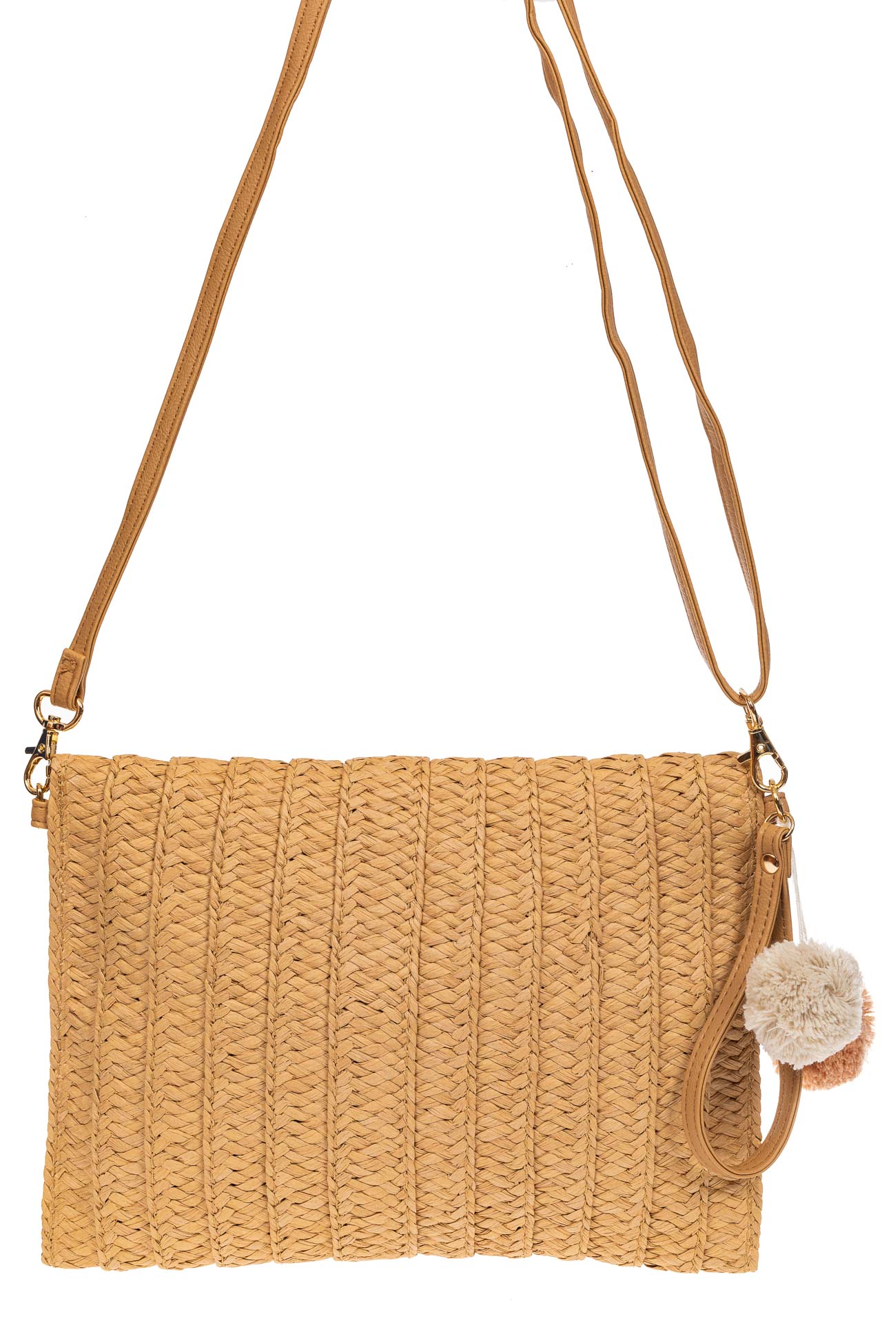 На фото 3 - Женская сумка-клатч из соломы, цвет бежевый