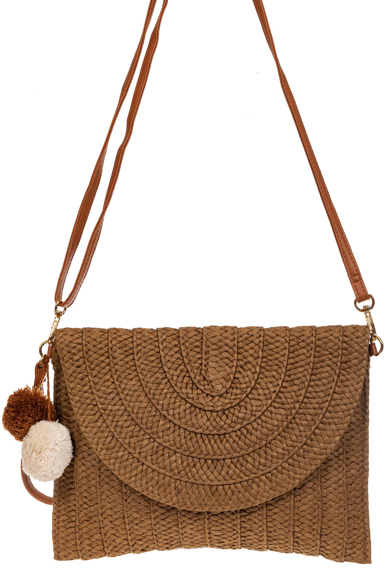 На фото 2 - Женская сумка-клатч из соломы, цвет коричневый