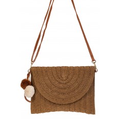 На фото 2 - Женская сумка-клатч из соломы, цвет коричневый