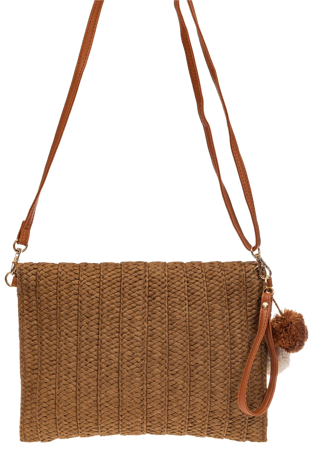 На фото 3 - Женская сумка-клатч из соломы, цвет коричневый
