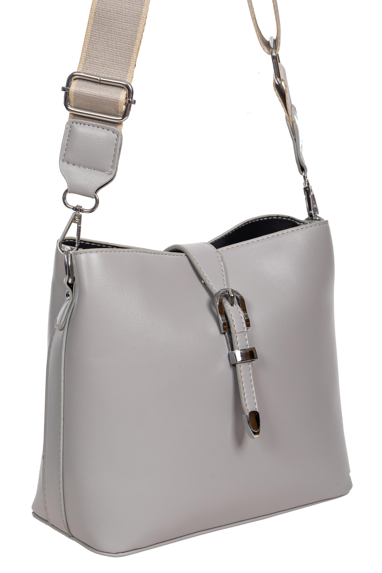 На фото 1 - Женская сумка через плечо из экокожи, цвет серый