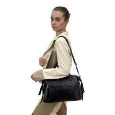 На фото 1 - Женская сумка трапеция из натуральной кожи, цвет черный