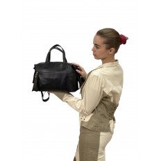 На фото 3 - Женская сумка трапеция из натуральной кожи, цвет черный