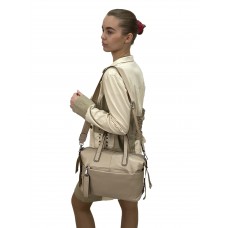 На фото 1 - Женская сумка трапеция из натуральной кожи, цвет бежевый