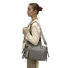 На фото 1 - Женская сумка трапеция из натуральной кожи, цвет  серый