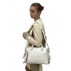 На фото 1 - Женская сумка трапеция из натуральной кожи, цвет белый