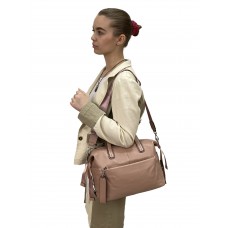 На фото 1 - Женская сумка трапеция из натуральной кожи, цвет  светло розовый