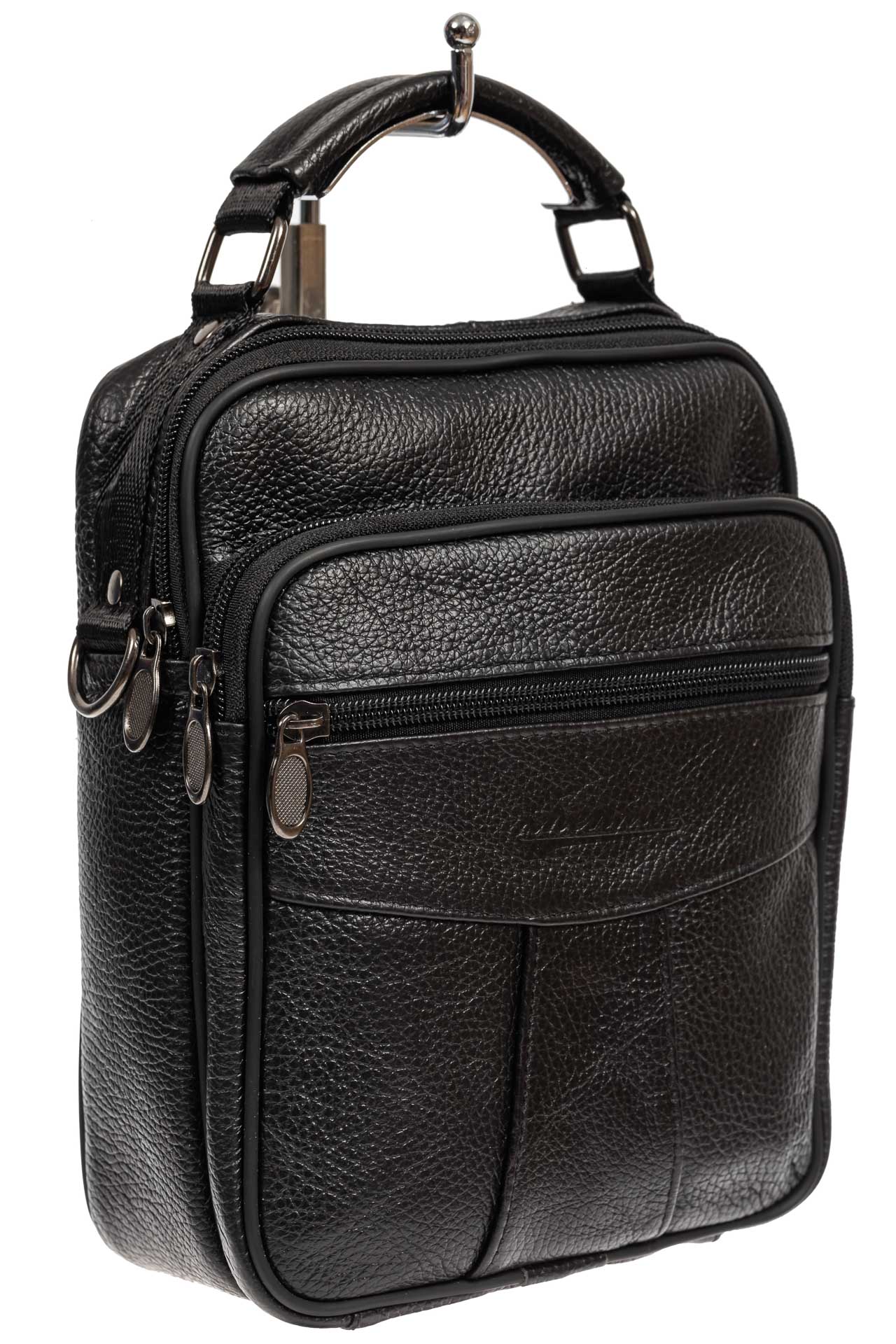 На фото 1 - Мужская повседневная сумка из фактурной натуральной кожи, цвет чёрный