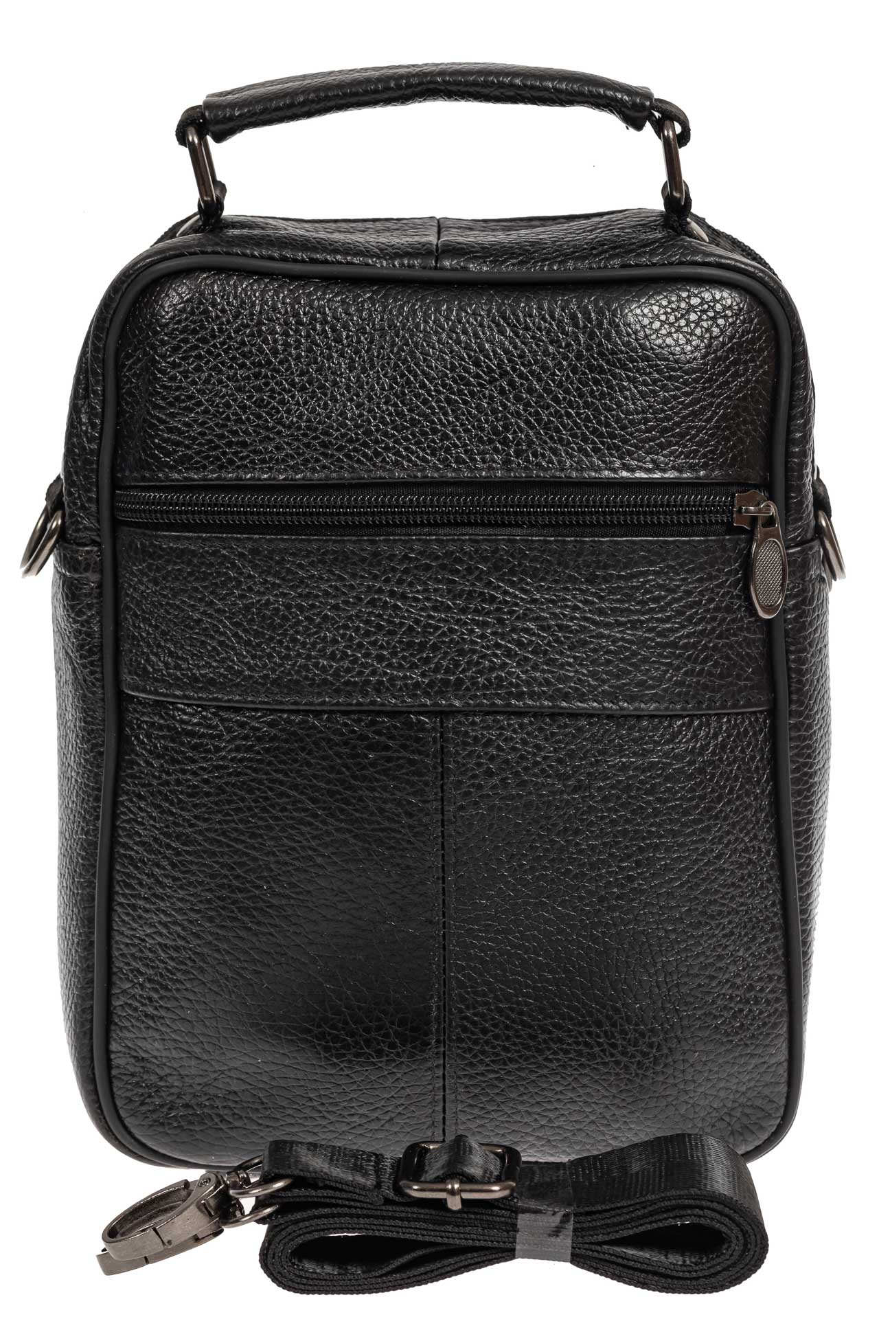 На фото 3 - Мужская повседневная сумка из фактурной натуральной кожи, цвет чёрный