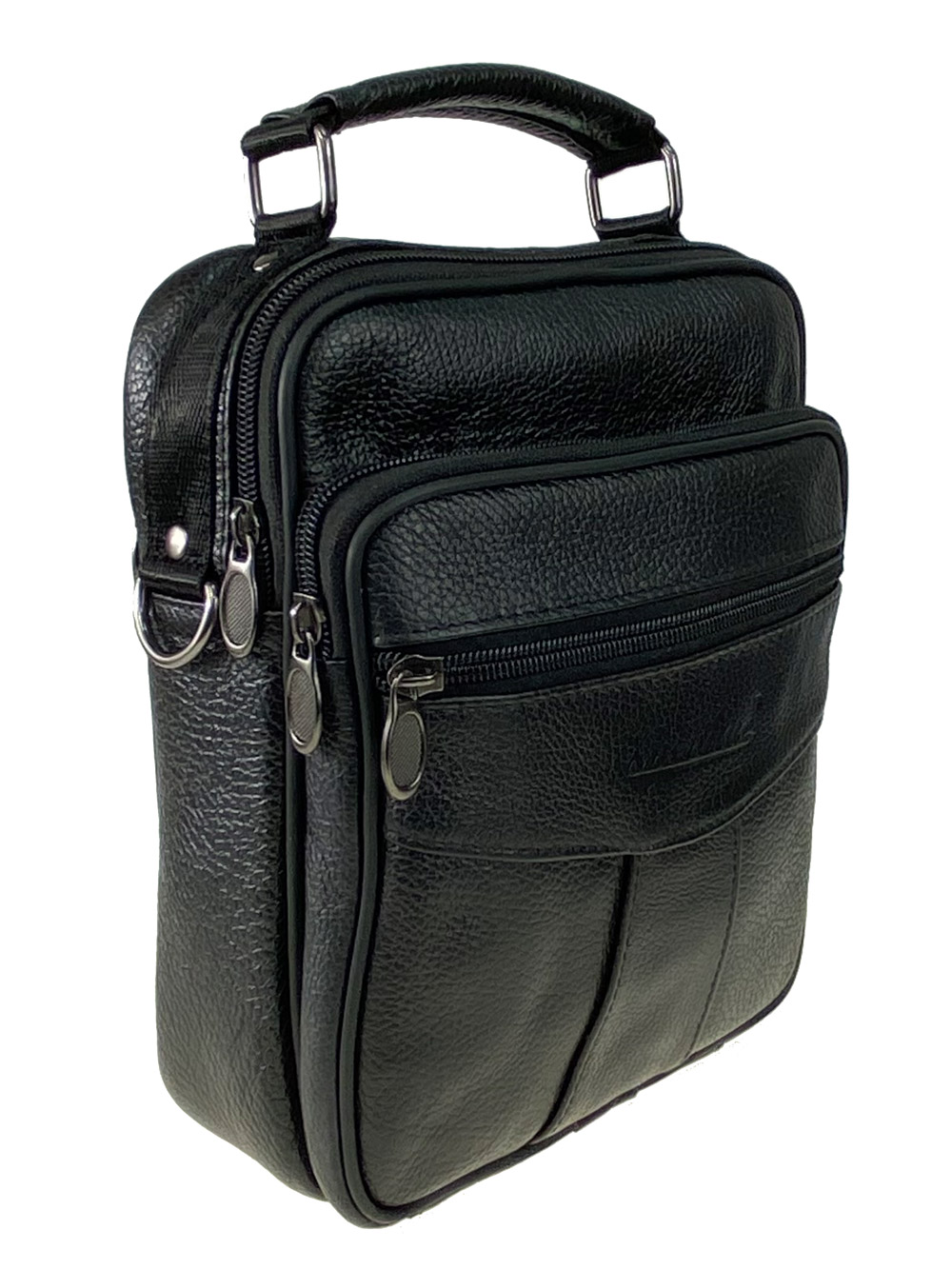 На фото 1 - Повседневная мужская сумка из фактурной натуральной кожи, цвет чёрный