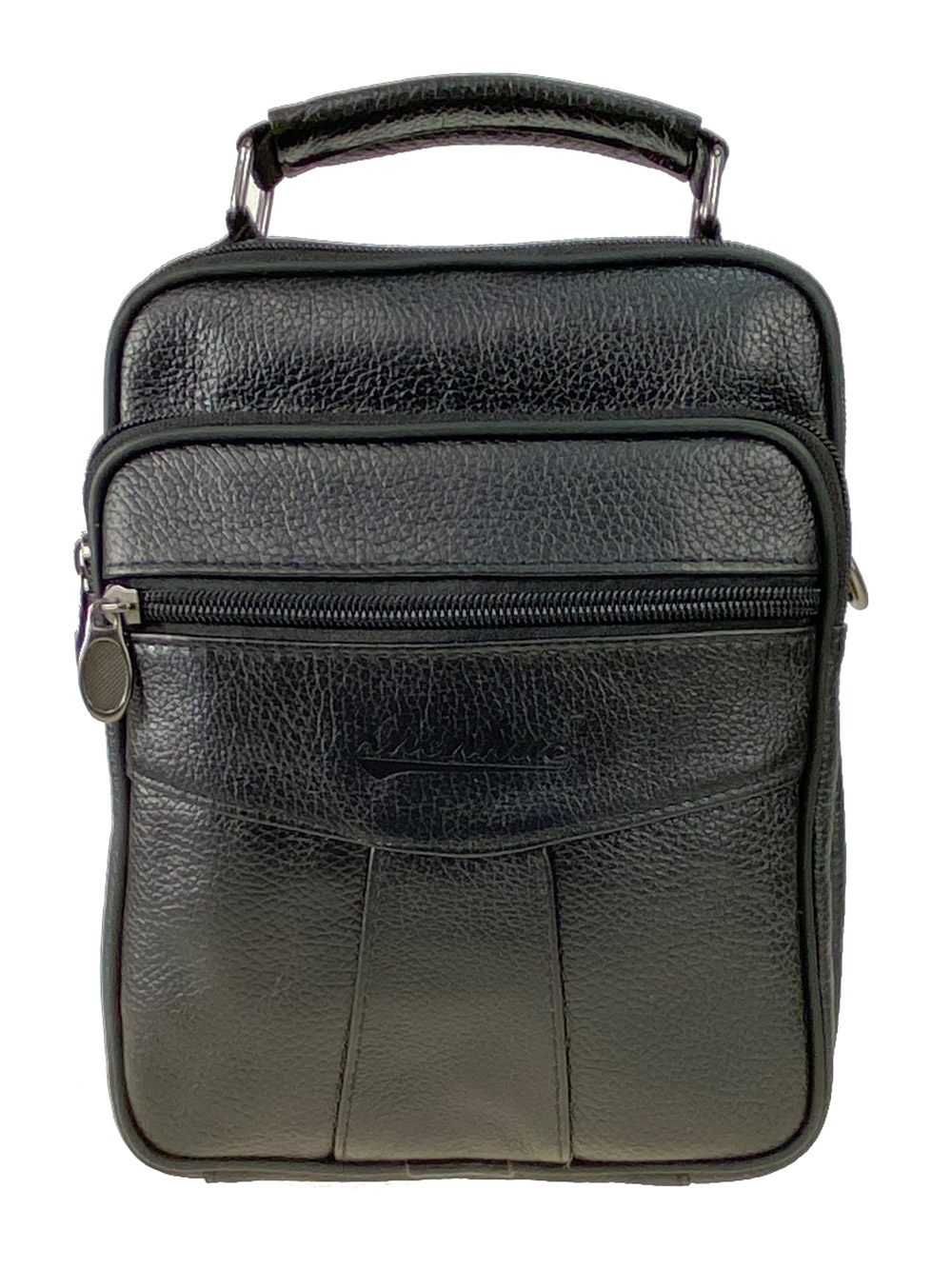 На фото 2 - Повседневная мужская сумка из фактурной натуральной кожи, цвет чёрный