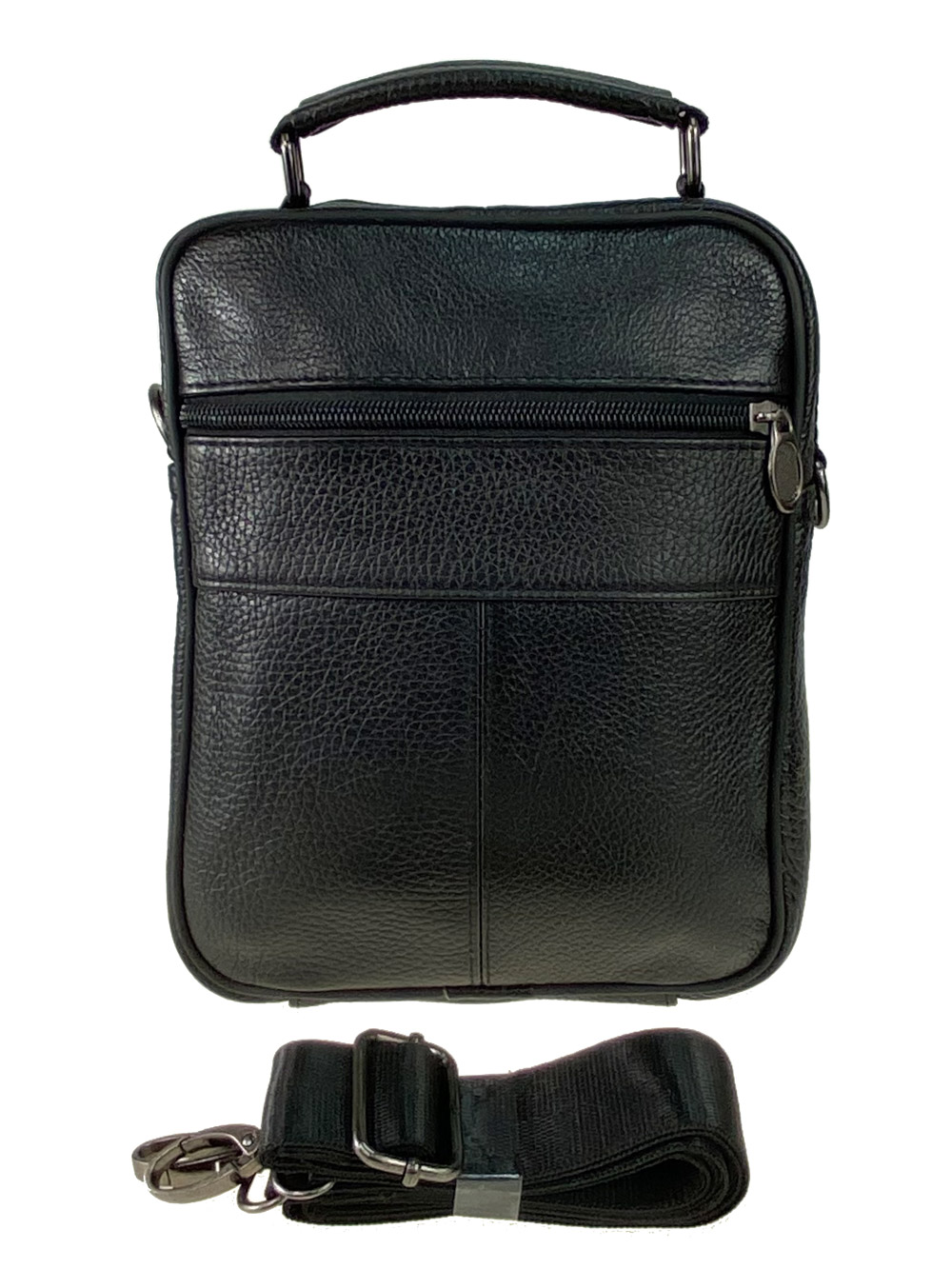 На фото 3 - Повседневная мужская сумка из фактурной натуральной кожи, цвет чёрный