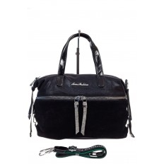 На фото 2 - Женская сумка хобо из натуральной замши и искусственной кожи, цвет черный