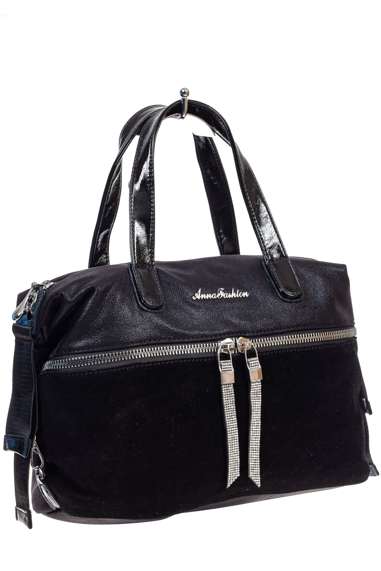 На фото 3 - Женская сумка хобо из натуральной замши и искусственной кожи, цвет черный