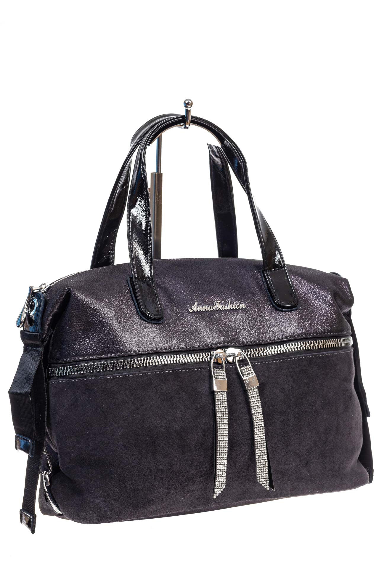 На фото 3 - Женская сумка хобо из натуральной замши и искусственной кожи, цвет серый